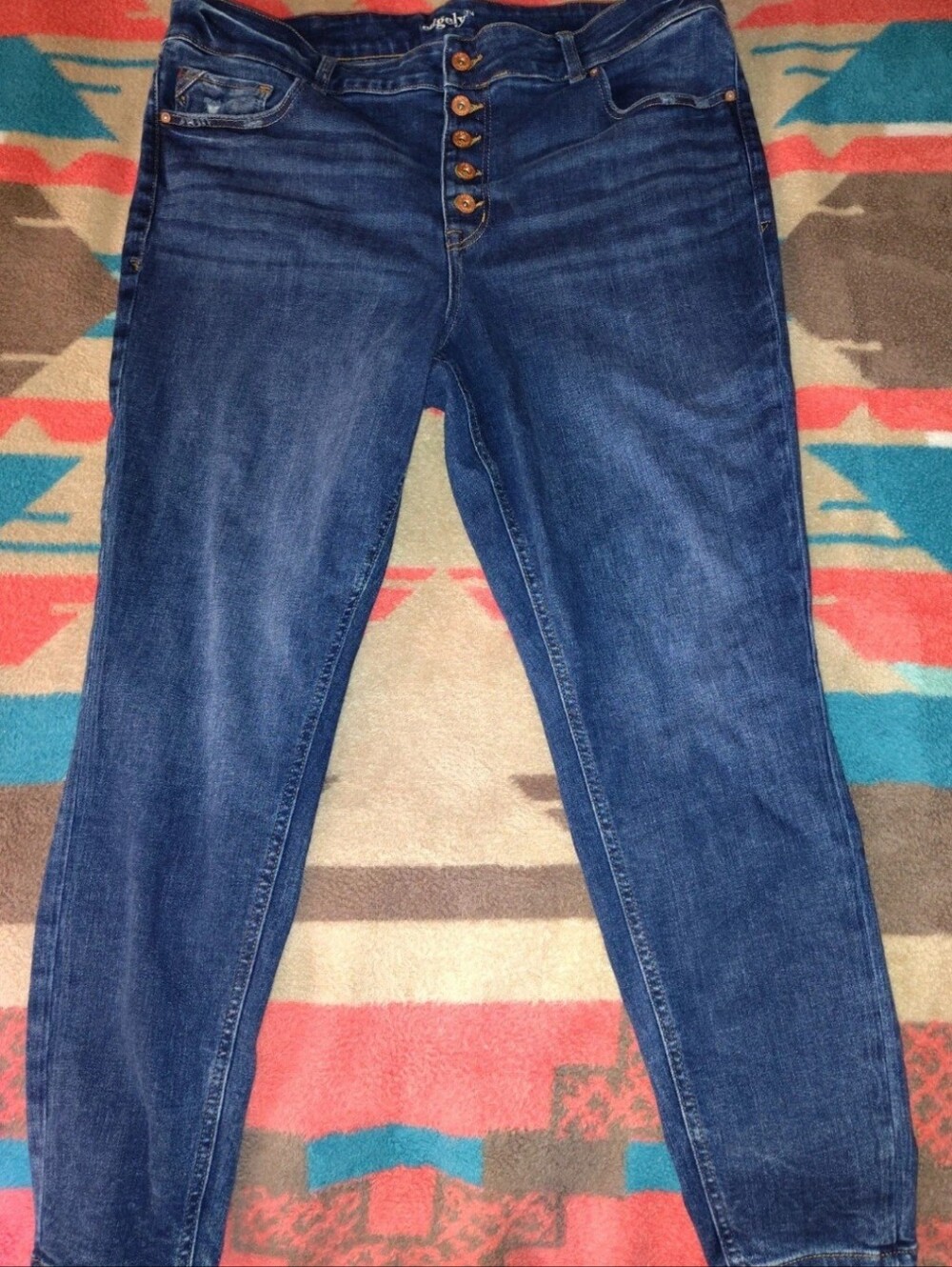 Edgely Women's Dark Wash Jeans 22W High Rise Super Skinny Button Fly Stretch GUC